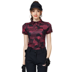 彩印透氣翻領女短袖上衣