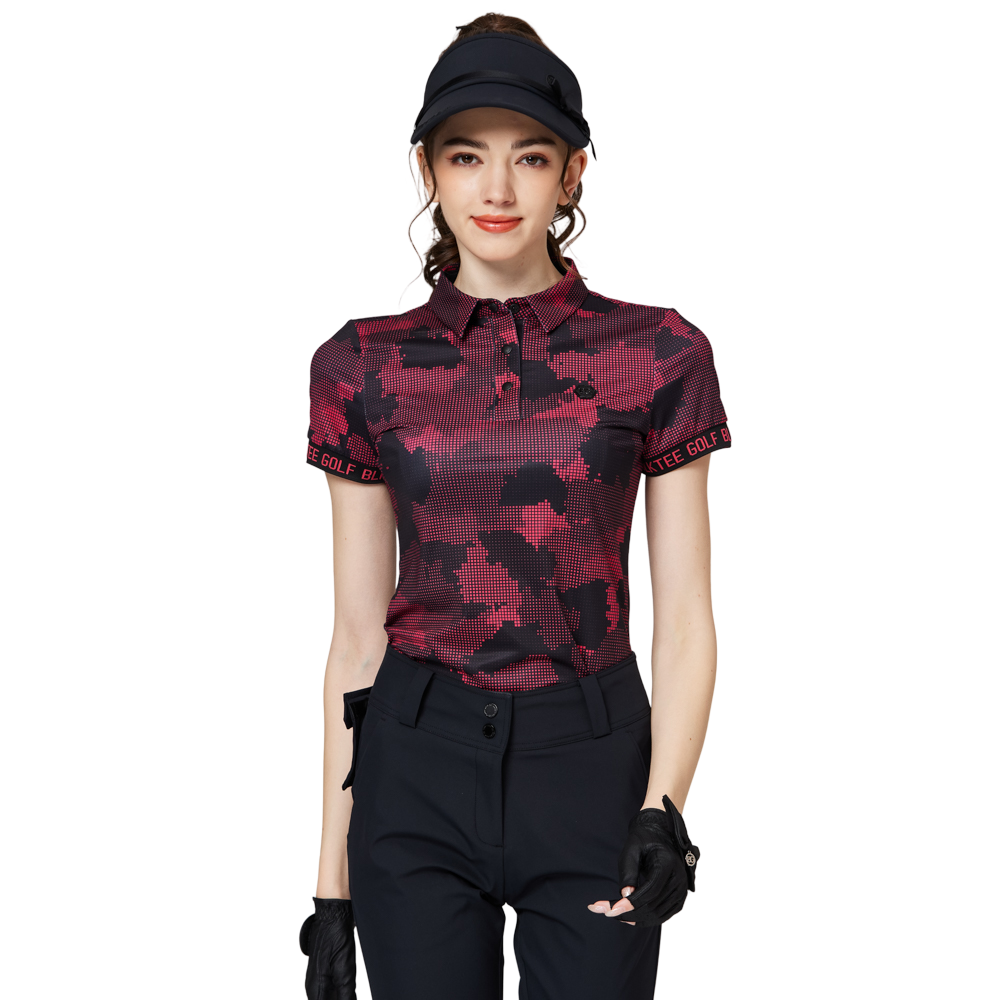 彩印透氣翻領女短袖上衣