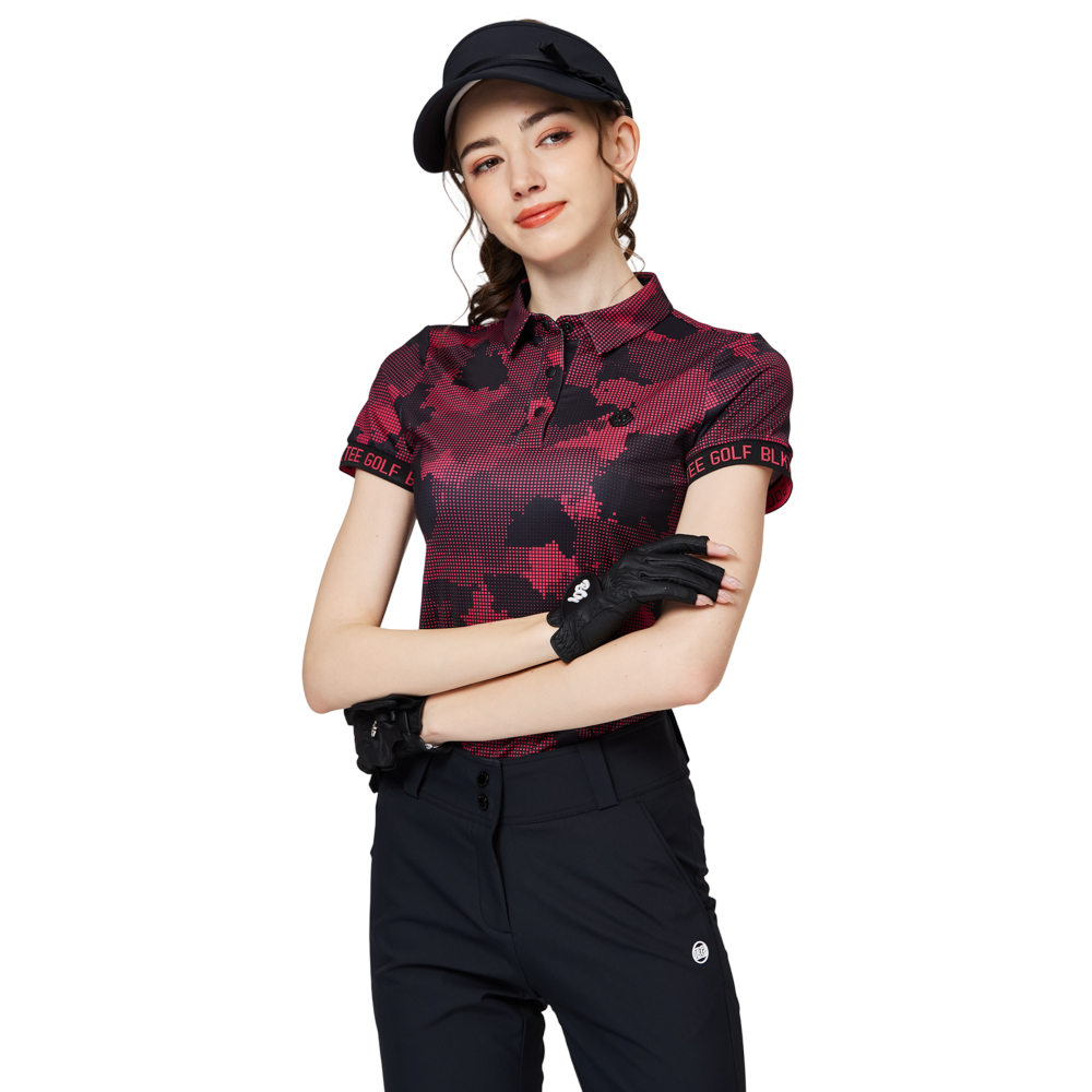 彩印透氣翻領女短袖上衣