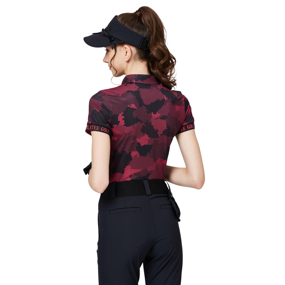 彩印透氣翻領女短袖上衣