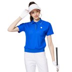 Women's short-sleeved top with full perforation, breathable collar, and gathered hem.