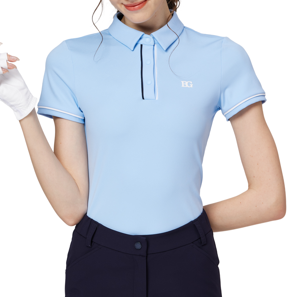 Jacquard fabric collared short-sleeved top for women