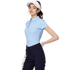 Jacquard fabric collared short-sleeved top for women