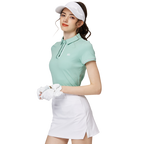 Jacquard fabric collared short-sleeved top for women