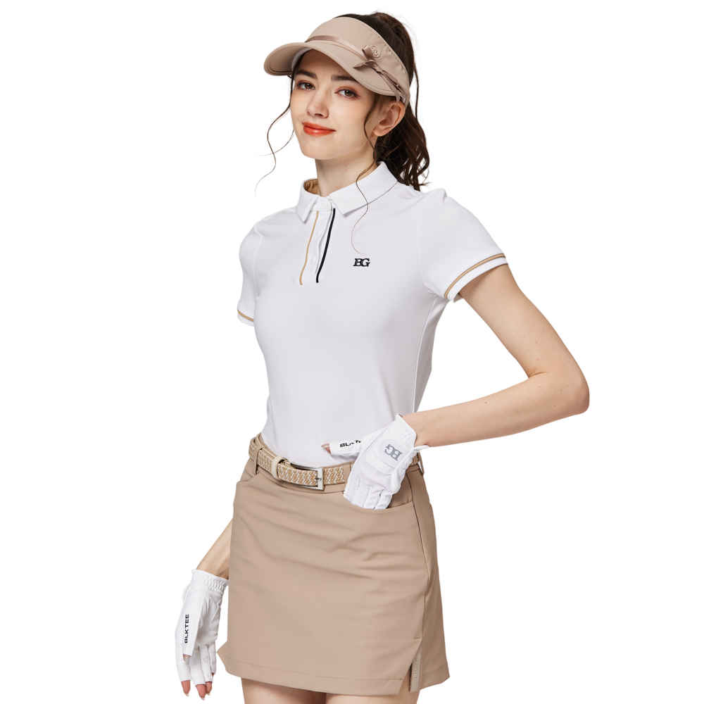 Jacquard fabric collared short-sleeved top for women