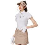 Jacquard fabric collared short-sleeved top for women