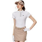 Jacquard fabric collared short-sleeved top for women