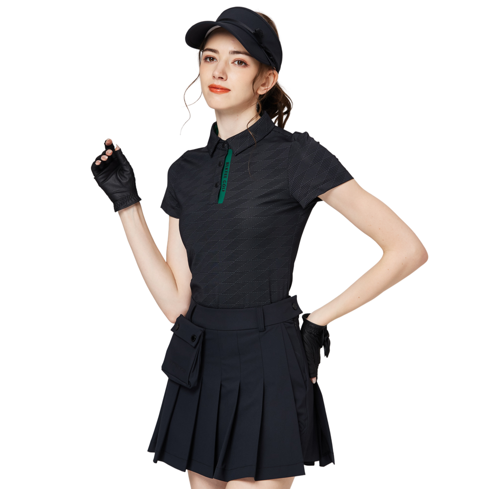 Baju lengan pendek kolar jacquard bercorak berlian