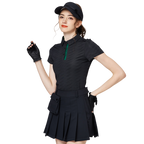 Baju lengan pendek kolar jacquard bercorak berlian