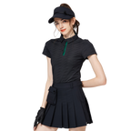 Baju lengan pendek kolar jacquard bercorak berlian