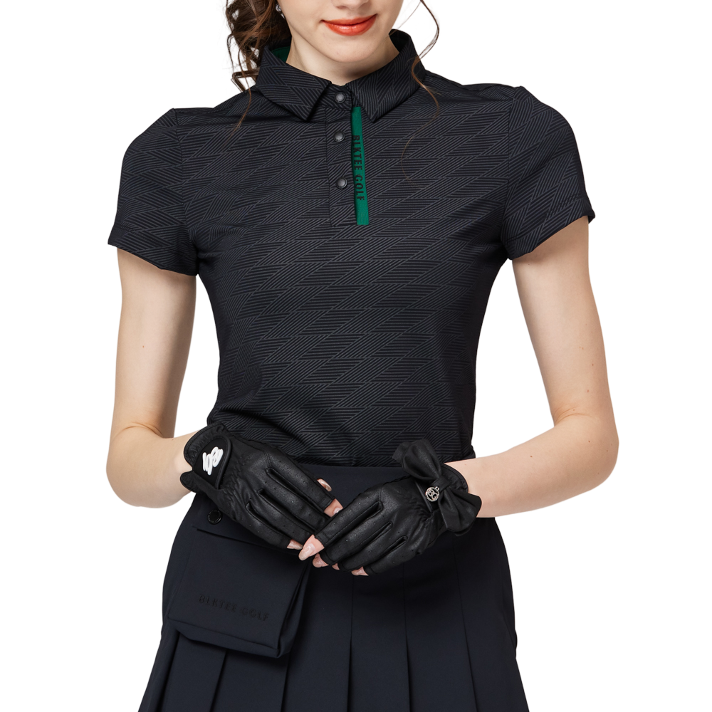 Baju lengan pendek kolar jacquard bercorak berlian