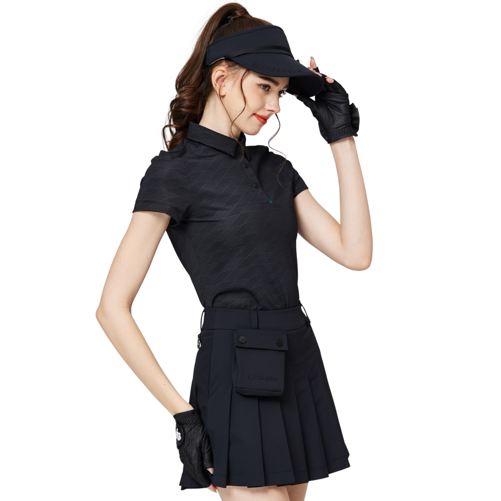 Baju lengan pendek kolar jacquard bercorak berlian