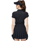 Baju lengan pendek kolar jacquard bercorak berlian