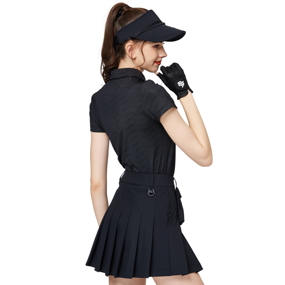 Baju lengan pendek kolar jacquard bercorak berlian