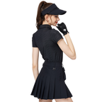 Baju lengan pendek kolar jacquard bercorak berlian