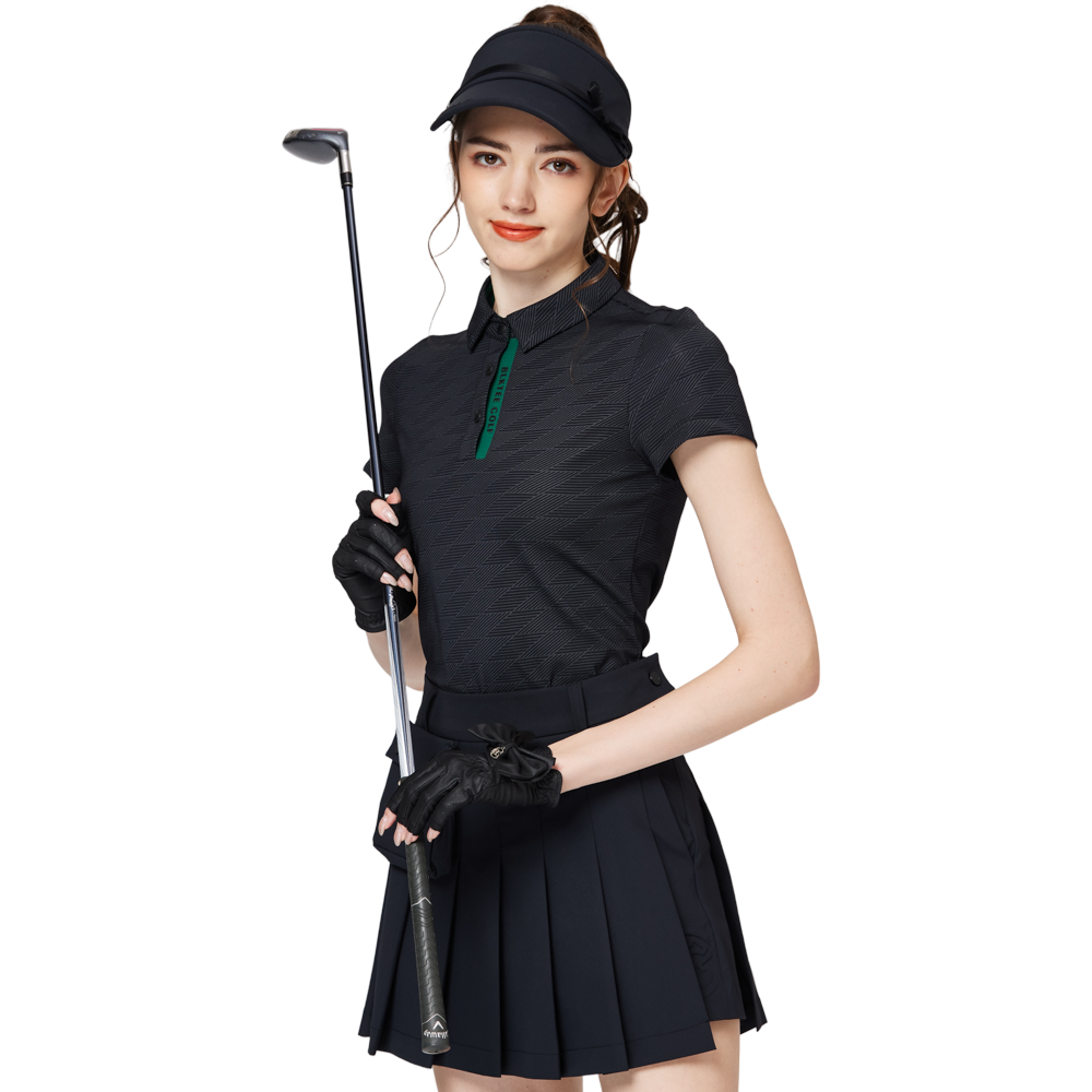 Baju lengan pendek kolar jacquard bercorak berlian