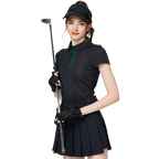 Baju lengan pendek kolar jacquard bercorak berlian