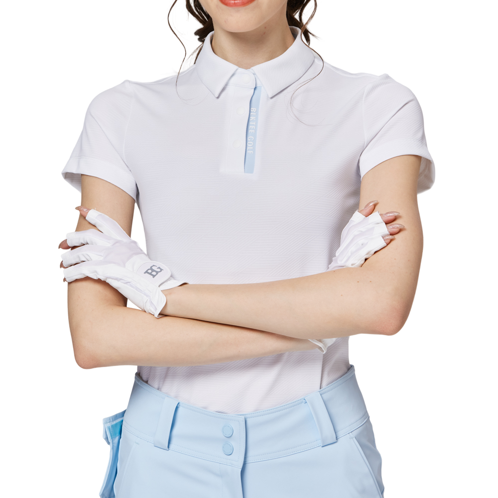 Baju lengan pendek kolar jacquard bercorak berlian