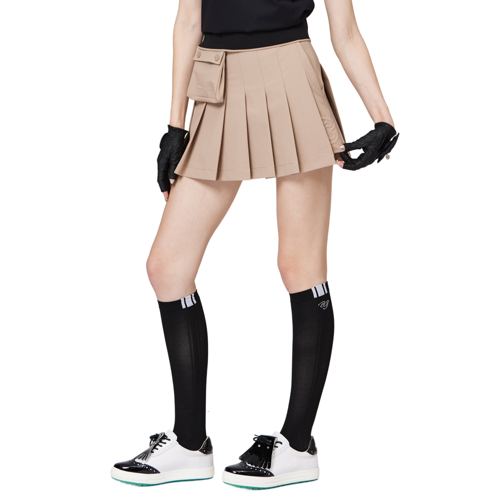 Skirt pendek wanita berlipat lebar berpinggang tinggi