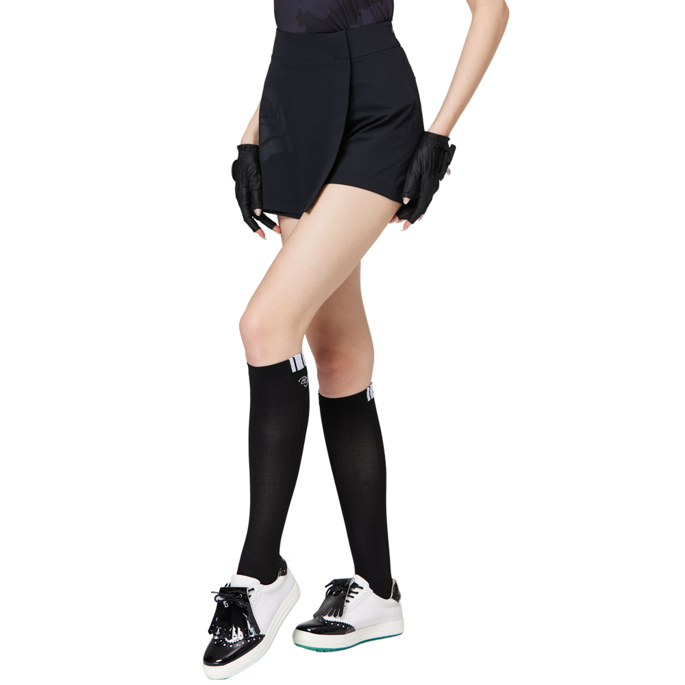 印花高腰A字女短褲裙