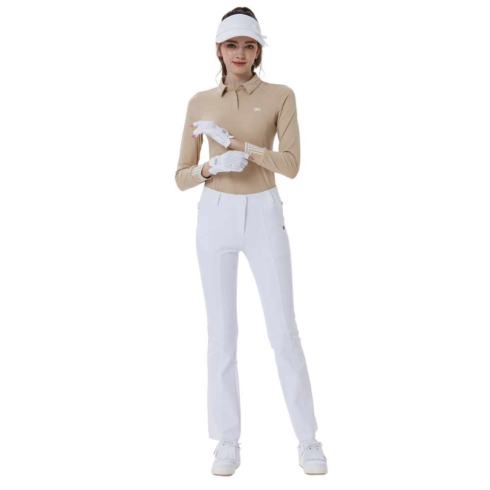 女士奶油修身高爾夫長袖衣