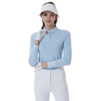 女士奶油修身高爾夫長袖衣