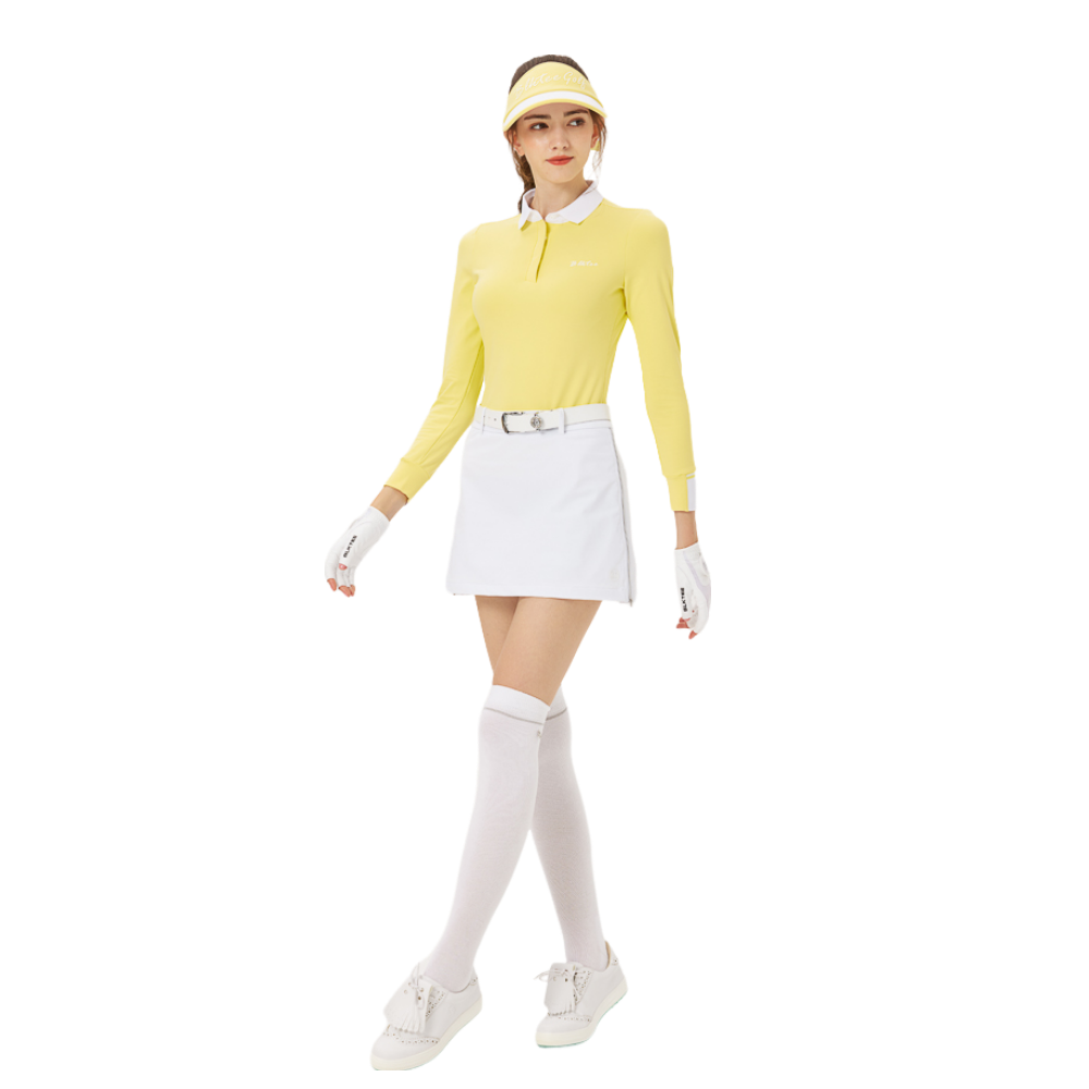 BLKTEE threaded white collar women's long sleeves (light yellow)