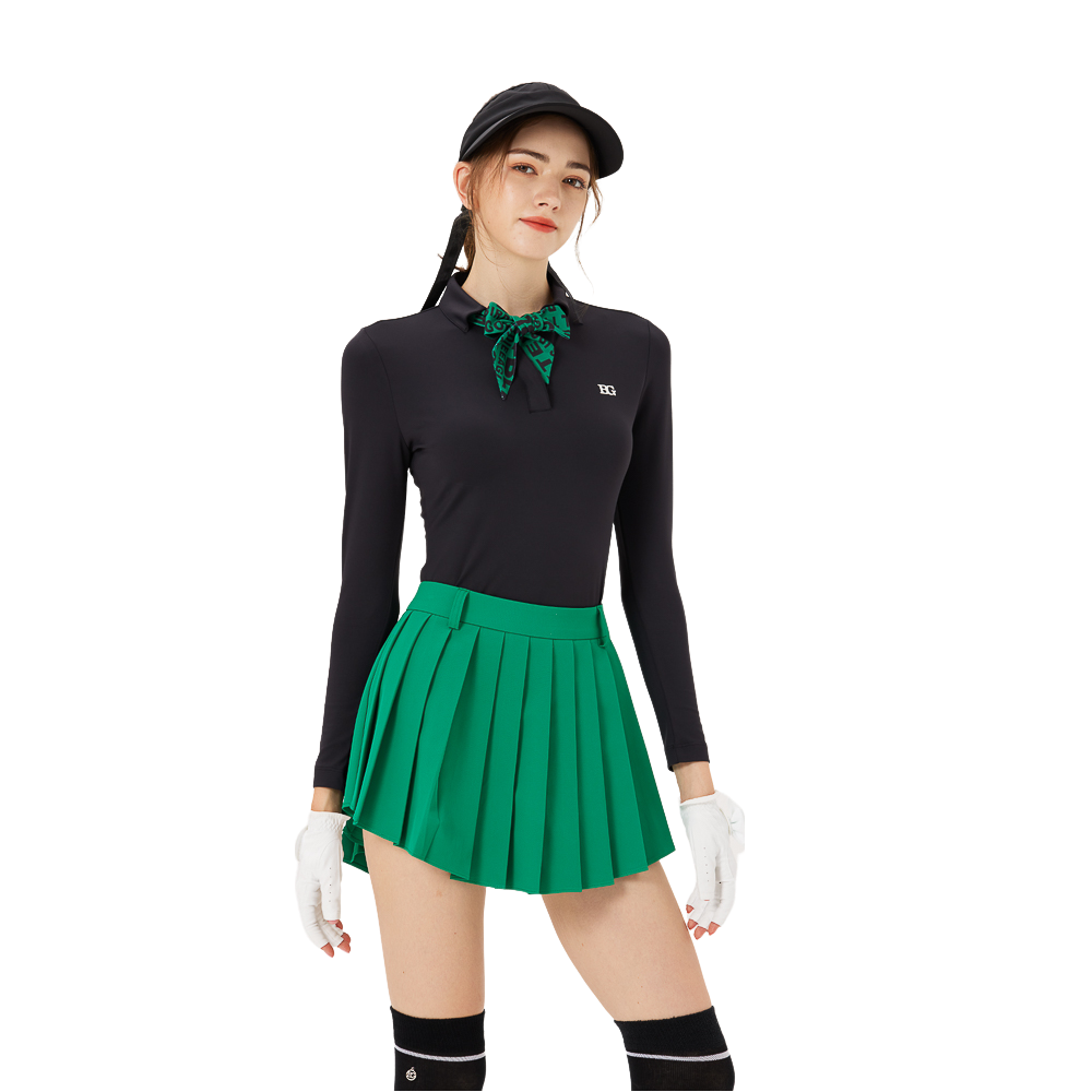 BLKTEE side-curved pleated skirt (grass green)