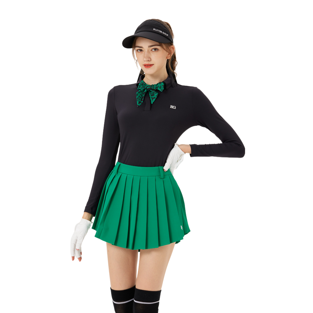 BLKTEE side-curved pleated skirt (grass green)