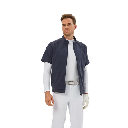 TEETIMES hidden grid stretch windbreaker short-sleeved vest (blue gray)