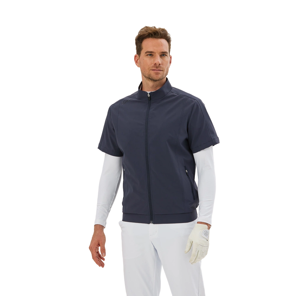 TEETIMES hidden grid stretch windbreaker short-sleeved vest (blue gray)